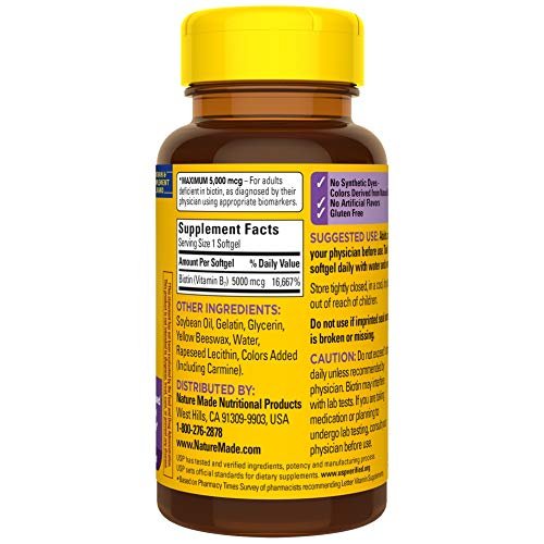 Biotin 5000 mcg Dietary Supplement for Hair, Skin & Nails, 120 Softgels T396807