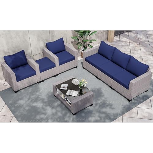 Outdoor Sectional Sofa Set with Cushions and Glass Coffee Table T1708