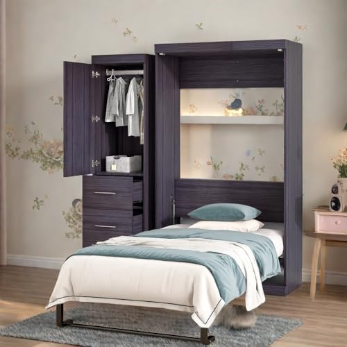 Twin Murphy Bed Wood Wall Bed Foldable into Cabinet I90167