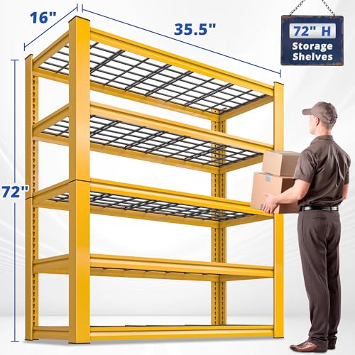 Heavy Duty Metal Shelving 5 Tier Adjustable Storage Shelves, 72" H x 35.5" W x 16" D, Black D96275