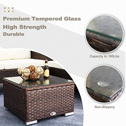 Outdoor Wicker Patio Side Table with Glass Top P11489