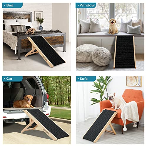 Adjustable Wooden Pet Ramp for Small Dogs, Folding with Non-Slip Carpet Surface B695