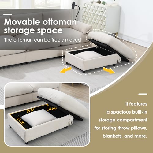 Modular Sectional Sofa with Ottoman, U-Shaped Lounge Couch H930