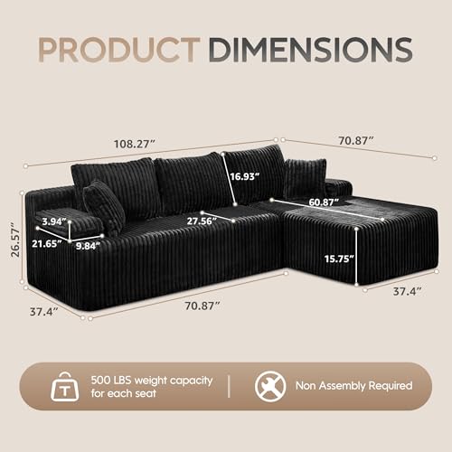 Modular L-Shape Sectional Sofa with Oversized Chaise A47792