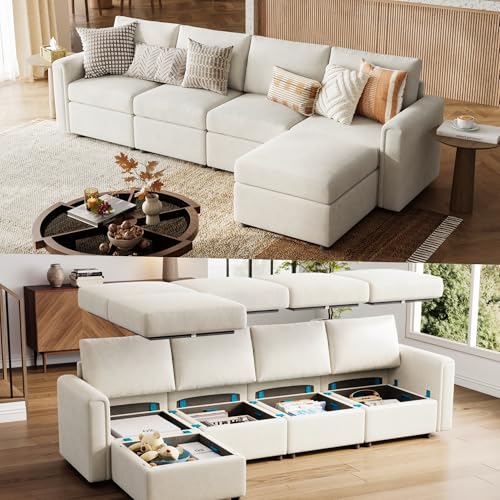 Modular Sectional Sofa with Storage, U Shaped Couch, Blue Y4358