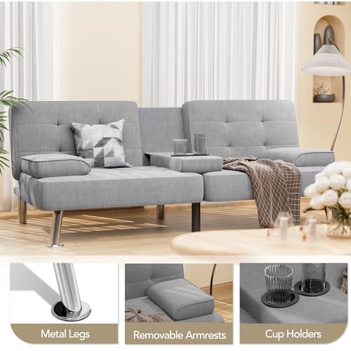 Modern Linen Convertible Folding Futon Sofa Bed with Removable Armrests Y192