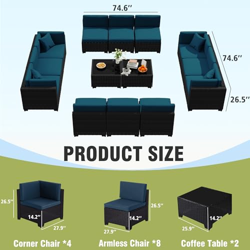 Outdoor Sectional Sofa Set with Cushions and Glass Coffee Table T1708