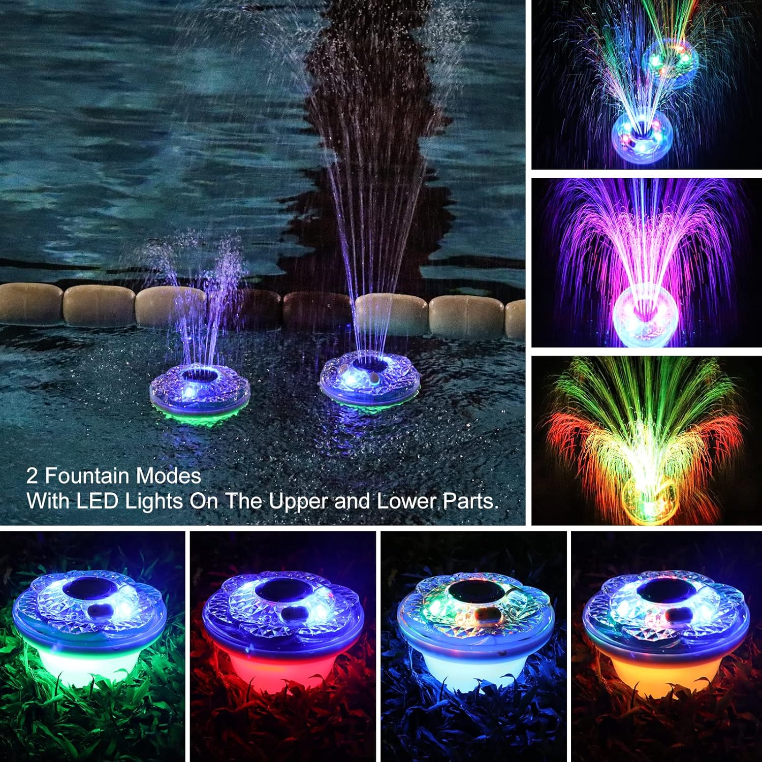 Floating Pool Fountain with Light Show, Rechargeable, IP68 Waterproof Z943