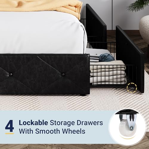 Upholstered Queen Platform Bed Frame with 4 Storage Drawers and Headboard G724955