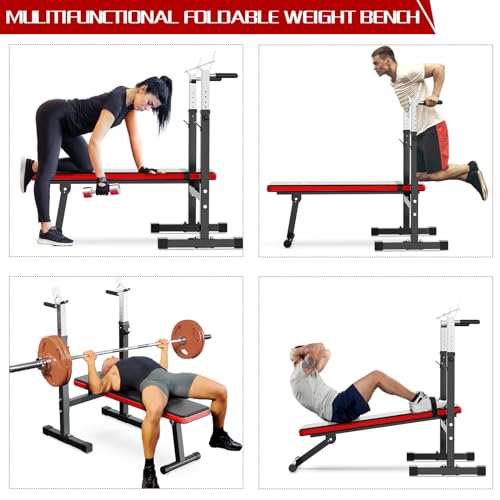 Adjustable Weight Bench with Squat Rack Folding Dip Station S5592