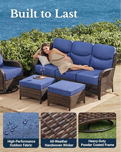 Outdoor Wicker Conversation Set with Cushions, 7 Pieces P4930