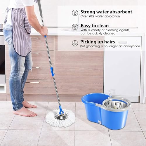 Mop and Bucket with Wringer Set, Spin Mop with 4 Washable Microfiber Pads T565