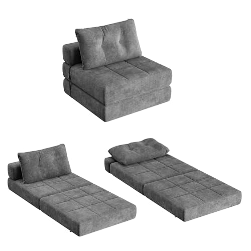 Folding Sofa Bed with Headrest and Lumbar Pillow, Chenille Fabric Chair Bed Y9814