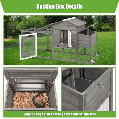 Wooden Chicken Coop with Nesting Box, Waterproof Roof, Removable Tray D22794