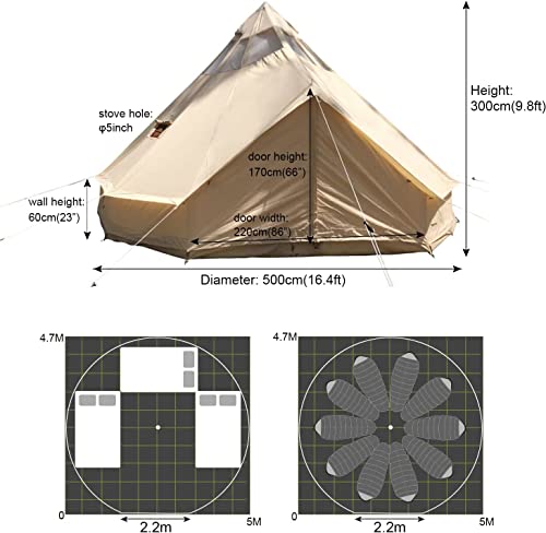 5M Star Gazer Bell Tent 4 Season Waterproof Cotton Canvas Glamping Yurt with Stove Jack Hole and Roof Windows for 6-8 Persons T8921