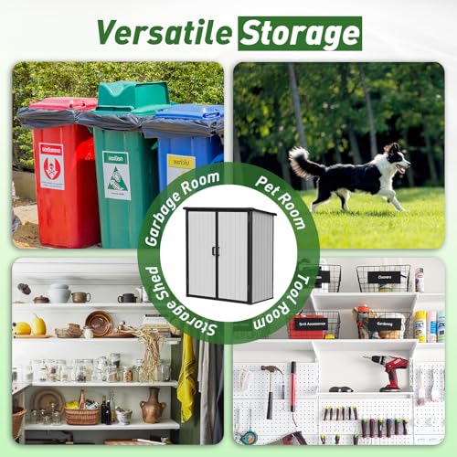 Outdoor Storage Shed with Window, Resin Garden Tool Shed with Lockable Doors W5772