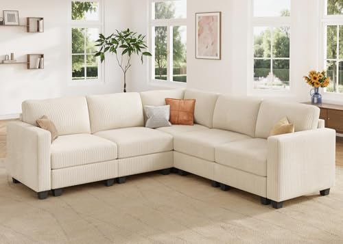 HONBAY Corduroy Modular Sectional Couch with Storage L-Shaped Sectional Couches for Living Room 6 Seater Modular Sofa, Dark Gray