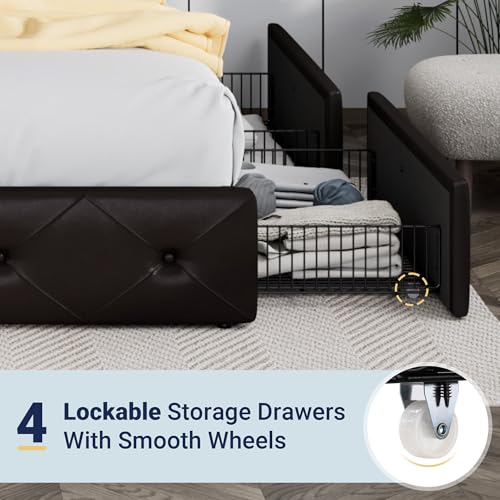 Upholstered Queen Platform Bed Frame with 4 Storage Drawers and Headboard G724955