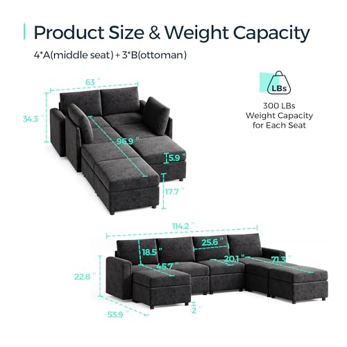Modular Sectional Sofa with Storage, U Shaped Couch, Blue Y4358