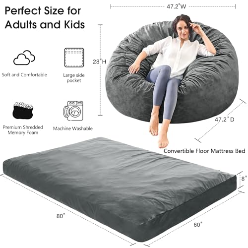 Giant Bean Bag Chair Convertible Bed with Microfiber Cover X2136