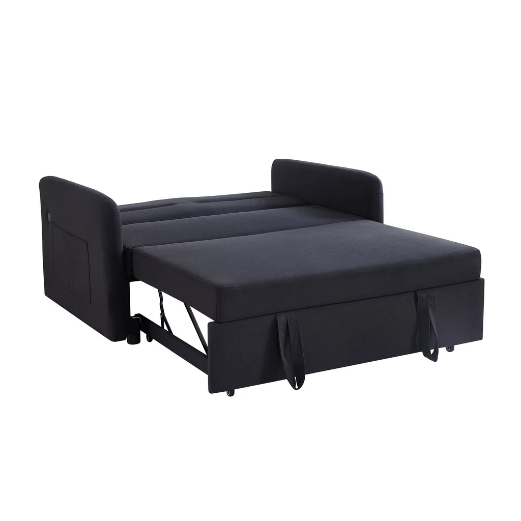 Velvet Convertible Loveseat Sleeper Sofa Bed with USB, 2 Seater Couch H870395