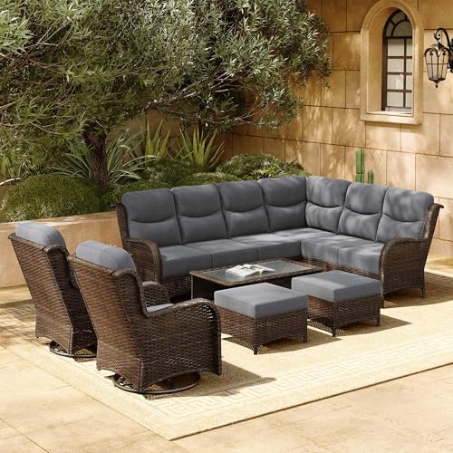 Outdoor Wicker Conversation Set with Cushions, 7 Pieces P4930