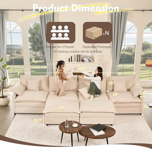 U Shaped Modular Sectional Sofa with Ottoman, Chenille, Black Z16537