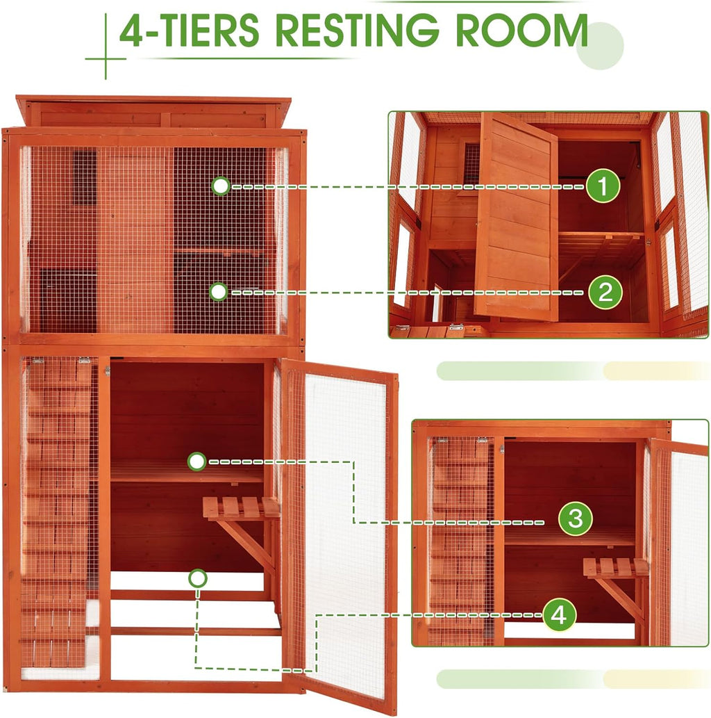 Catio Large Outdoor Cat Enclosure Wooden Walk-in Cage with Platform and 4 Resting Rooms P195