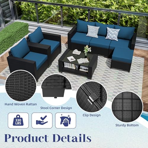 Outdoor Sectional Sofa Set with Cushions and Glass Coffee Table T1708