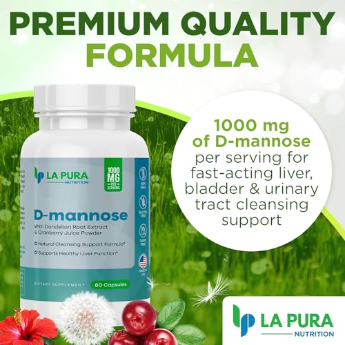 D-Mannose 1000 mg Supplement with Cranberry, Hibiscus & Dandelion, 60 Capsules I74291