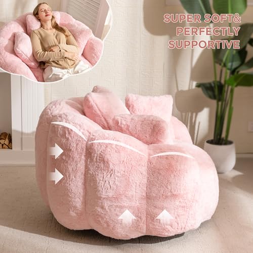 Floral Shaped Bean Bag Sofa for Adults, Faux Fur Floor Chair, Beige U8616