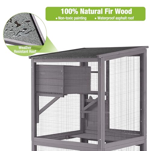 Cat House Outdoor Cage with Wheels, Large Wooden Catio with Resting Box X3162