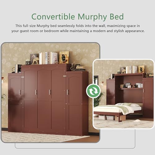 Murphy Bed with Two Wardrobes and Storage Shelf for Small Bedrooms A623