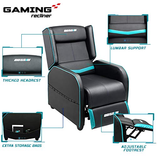 Gaming Recliner Chair for Adults, PU Leather Ergonomic Racing Style, Grey B7581