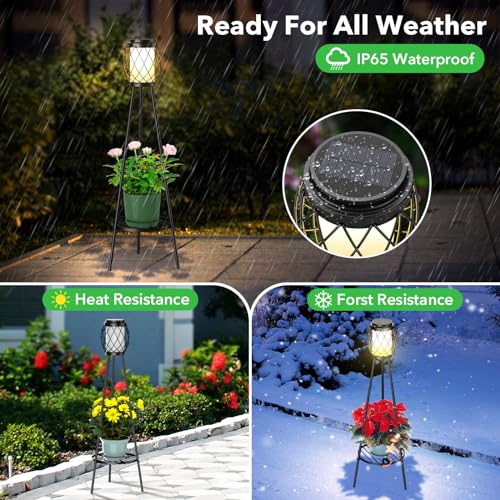 Solar Lights Outdoor with Plant Stands, Metal Tripod Patio Lamp B77585