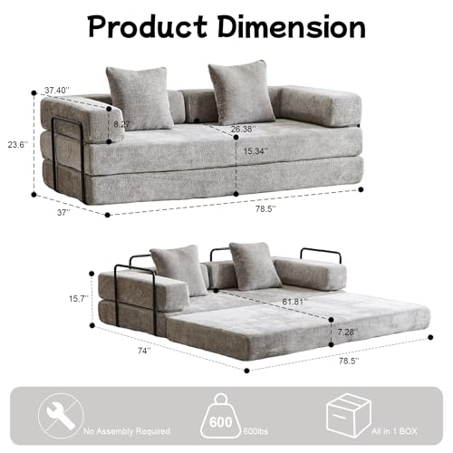 Foldable Floor Sofa Bed with Pillow Back and Armrest, Dark Gray S29408