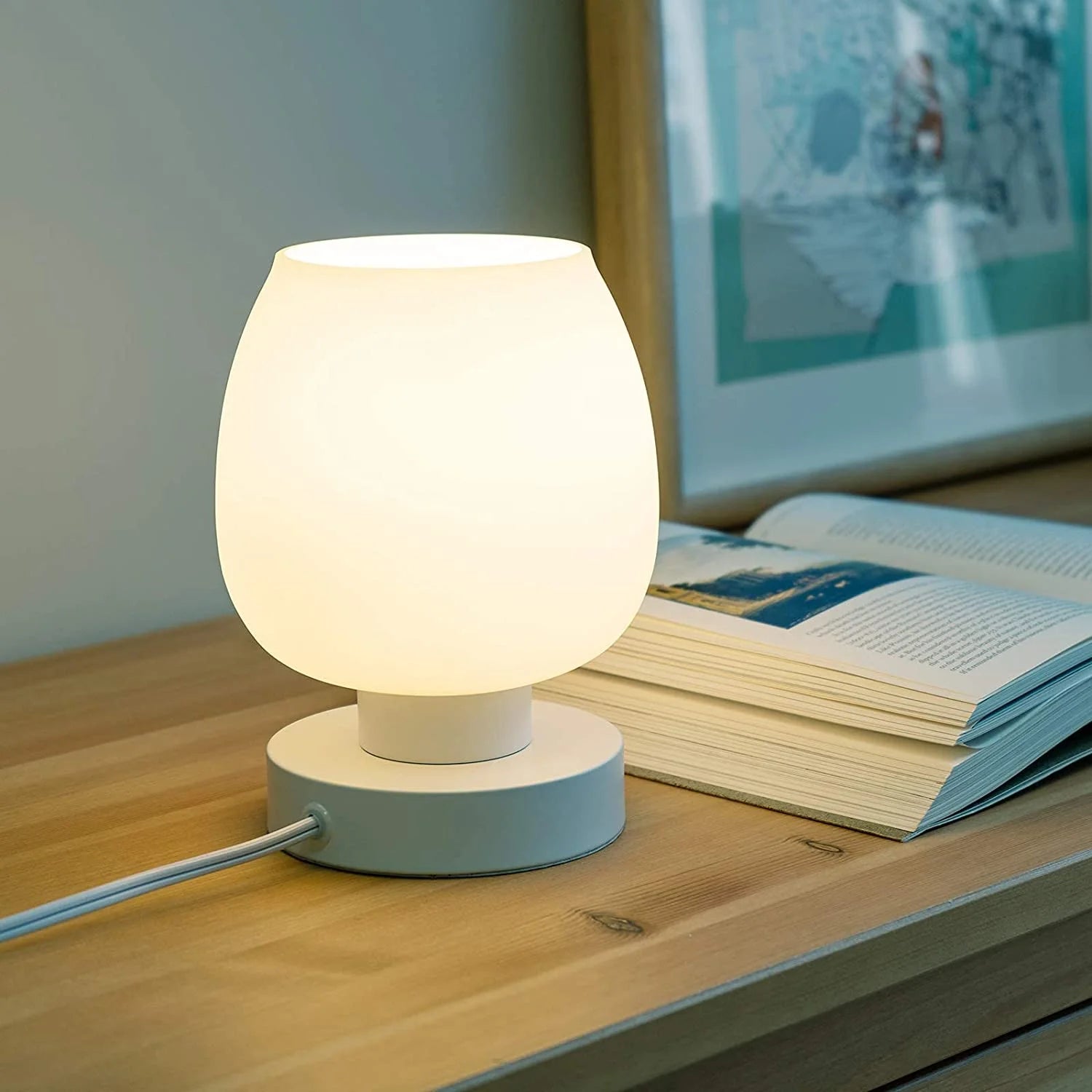 Touch Control Table Lamp with Glass Shade, 3-Way Dimmable H98034