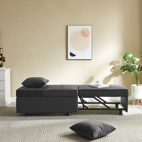 Sofa Bed Convertible Pull Out Couch with 2 Throw Pillows, Dark Grey Z539533