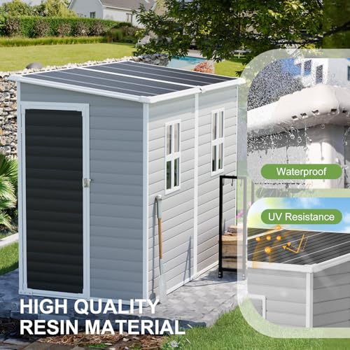 Resin Storage Shed, Waterproof Outdoor Tool Shed with Floor, Double Lockable Doors I89690
