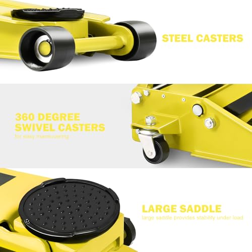 Floor Jack 3 Ton Capacity, Low Profile Heavy Duty Hydraulic Car Jack, Lifting Range 3"-20" O821