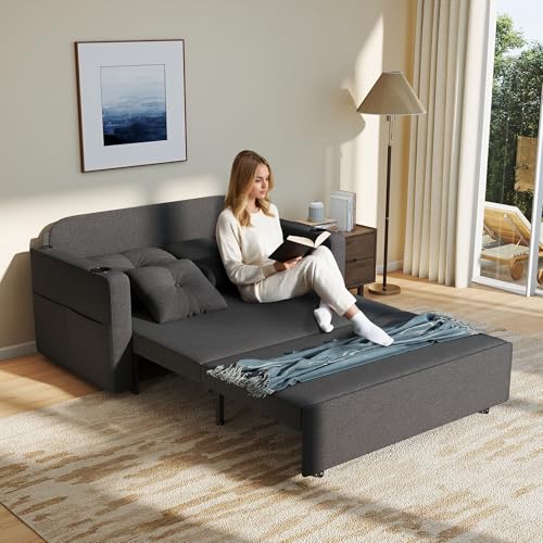 Convertible Sleeper Sofa Bed with Cup Holders, Grey H654808