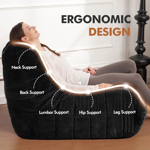 Bean Bag Chair for Adults with Memory Foam, Black Plush X409228