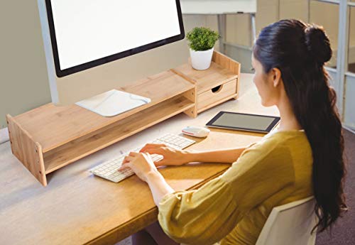 Bamboo 2 Tier Monitor Stand with Drawers for Desk Organization T65836