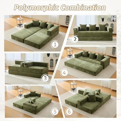 Corduroy Convertible Sleeper Sofa Bed with Pillow, Beige O72530