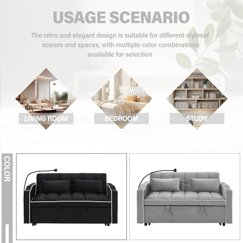 Convertible Sofa Bed, 3 in 1 Velvet Sleeper with Adjustable Backrest, Gray K13376