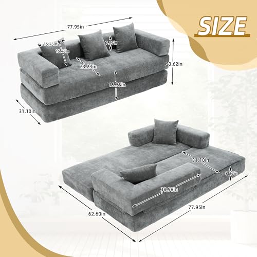 Corduroy Convertible Sleeper Sofa Bed with Pillow, Beige O72530