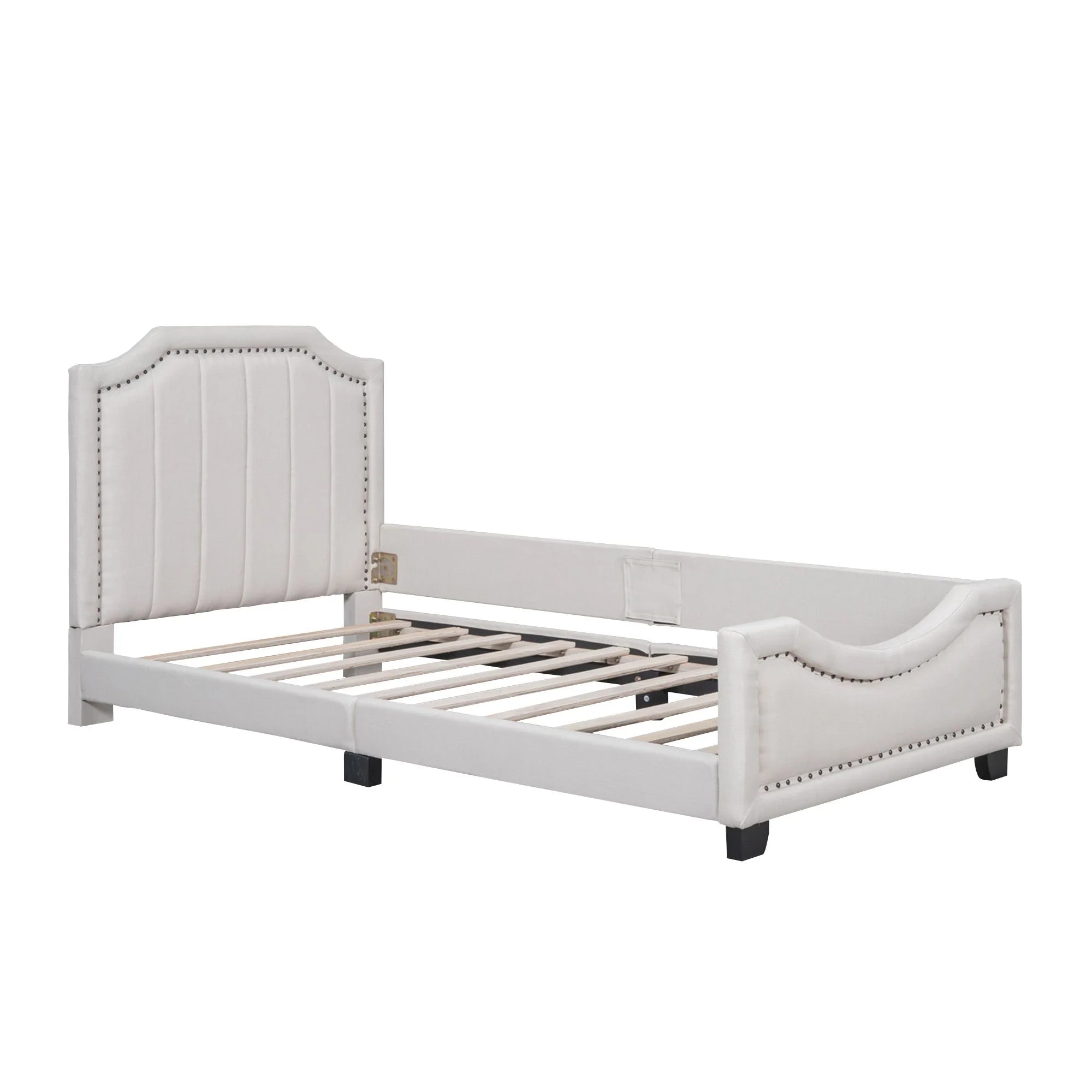 Upholstered Platform Bed Frame with Storage and Wooden Slats G224