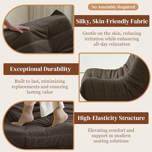 Bean Bag Chair for Adults, Suede & Microfiber Corner Lounge Sofa, 3-Seater, Beige F9802