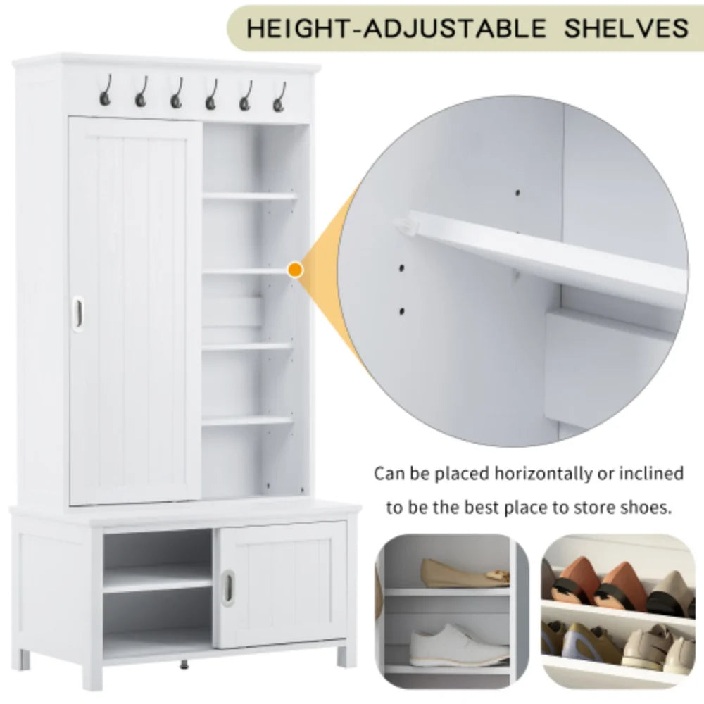 Hall Tree with Sliding Doors and Storage Bench D523