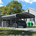 Carport 12x20 FT Heavy Duty Carport Canopy with Updated Frame Structure Galvanized Steel Roof and Enhanced Base, Metal Carport Garage for Pickup, Boat, Car and Tractors, Grey